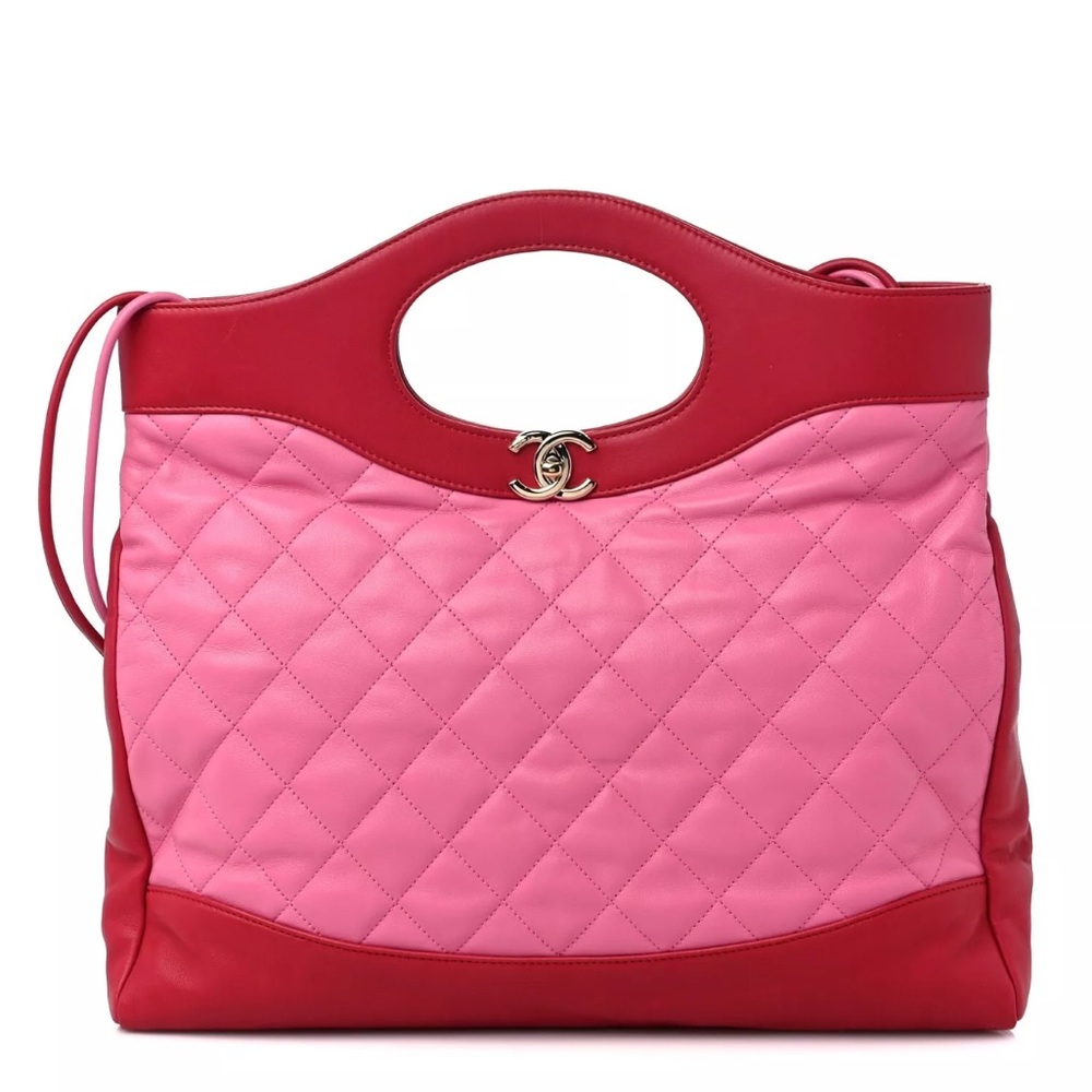 CHANEL Lambskin Quilted Large 31 Hand Bag Pink Light Red Women's Authentic Cert.